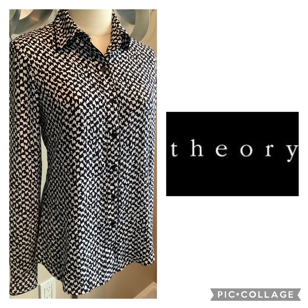 Theory Abstract Houndstooth Jersey Silk Trim shirt